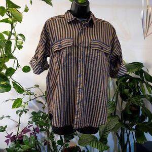 i Love H81 Pinstripe Long Sleeve Roll Tab Shirt, Blue/Gold, Size M